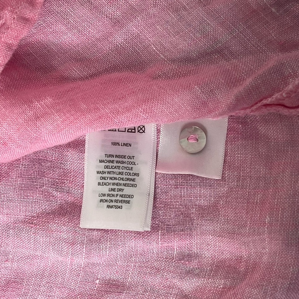 Rachel Roy 100% Linen Top Womens M Pink Short Sleeve Lagenlook‎ Boxy Button - Picture 8 of 8